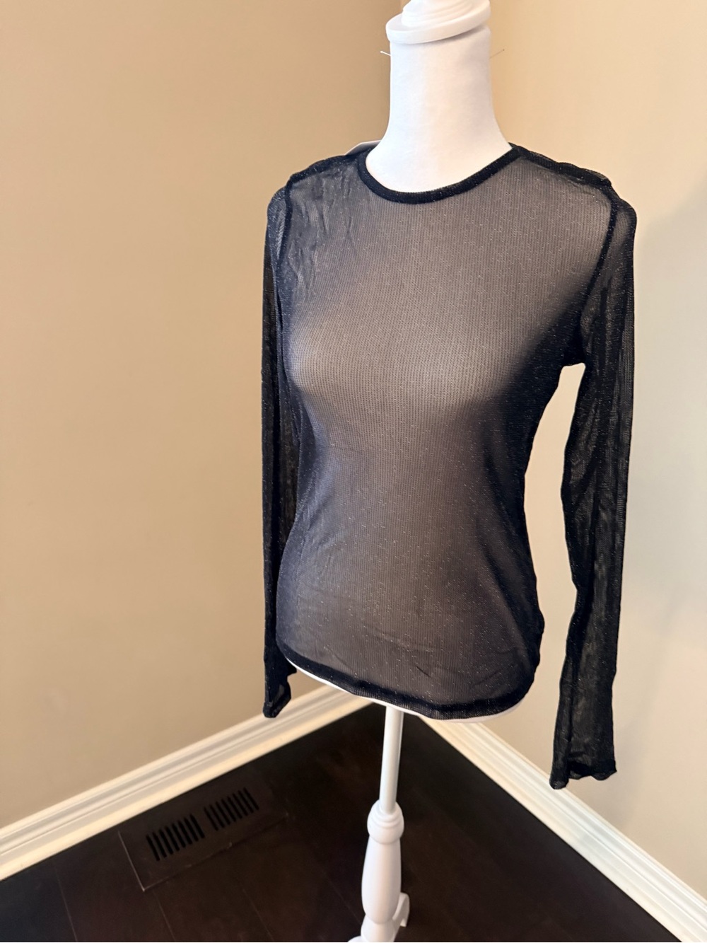 Divided Sheer Long-Sleeve Black Women's Top